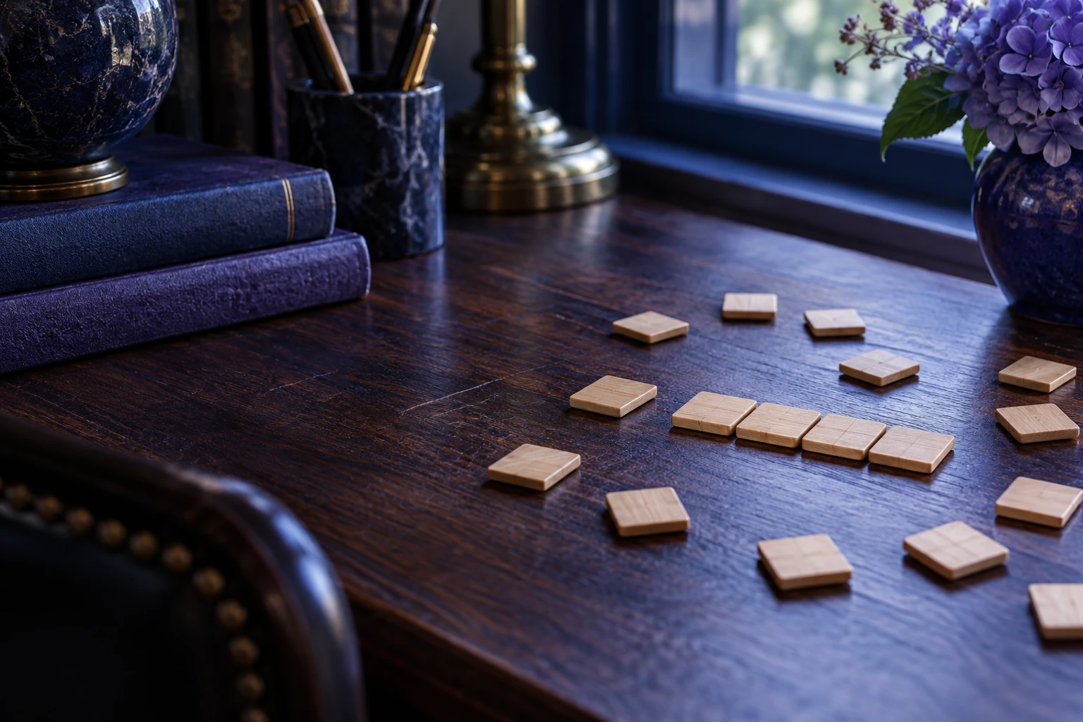 Lettres en bois de jeu de société dispersées sur une table