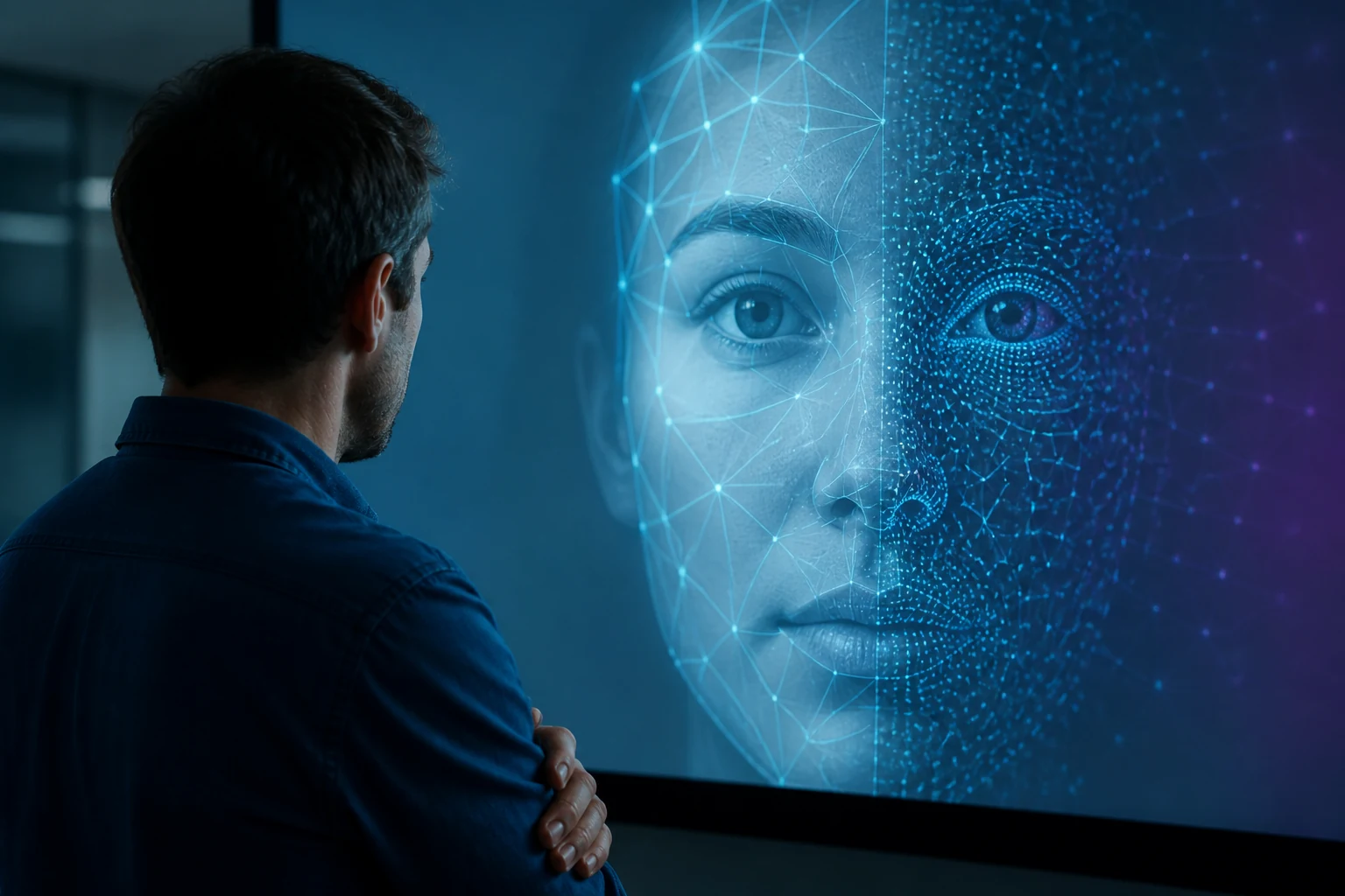 Visage humain composé de lignes numériques illustrant la notion de deepfake