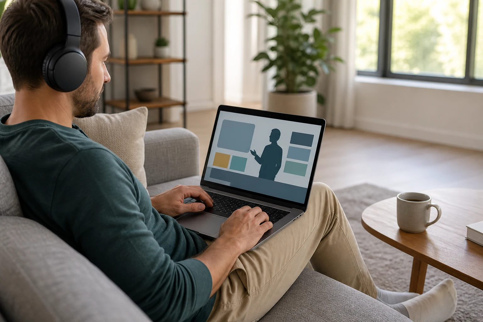 Personne suivant une formation en e-learning sur un ordinateur portable à domicile