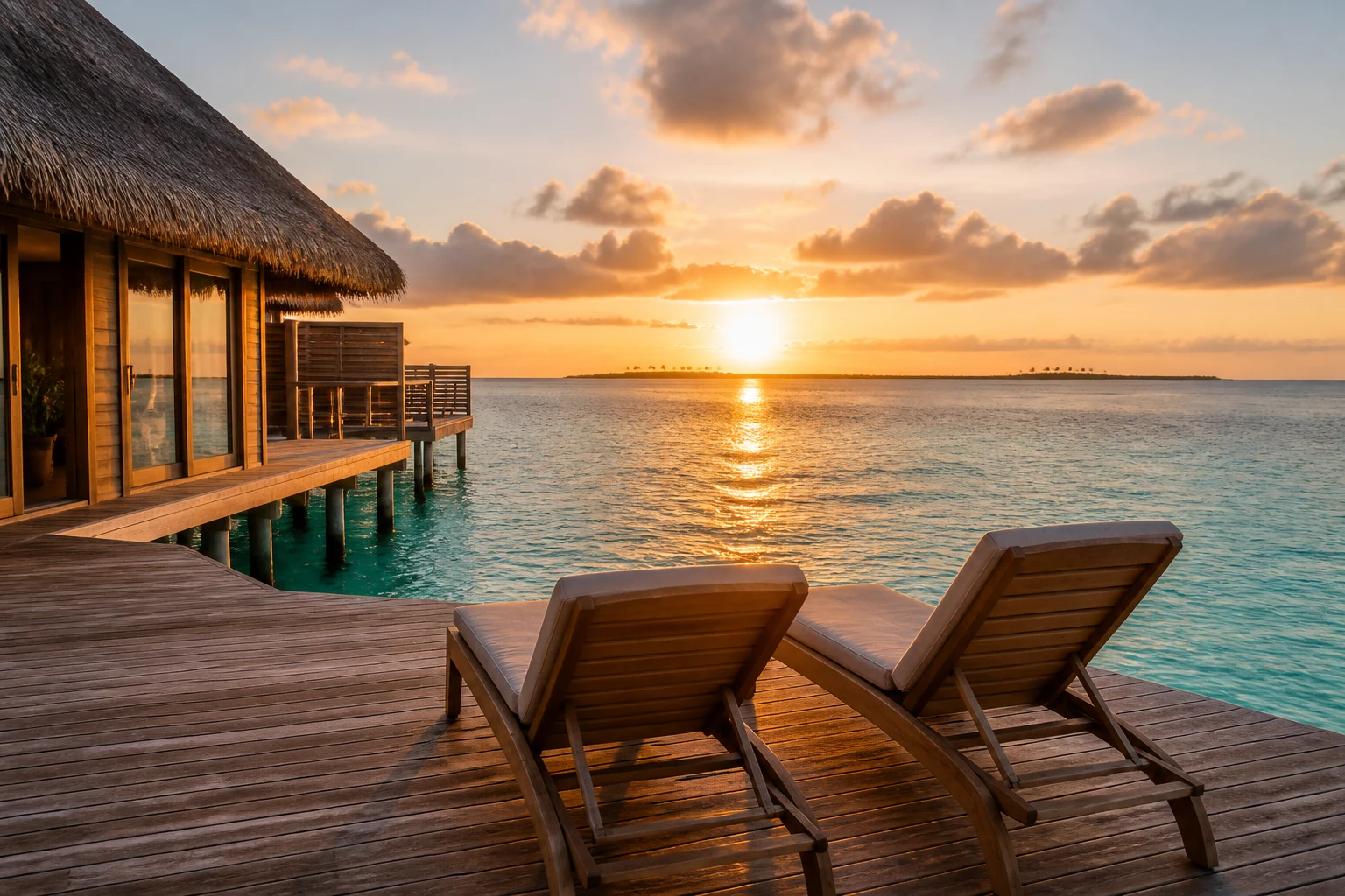 Couple en lune de miel regardant le coucher de soleil au bord de la mer après son mariage