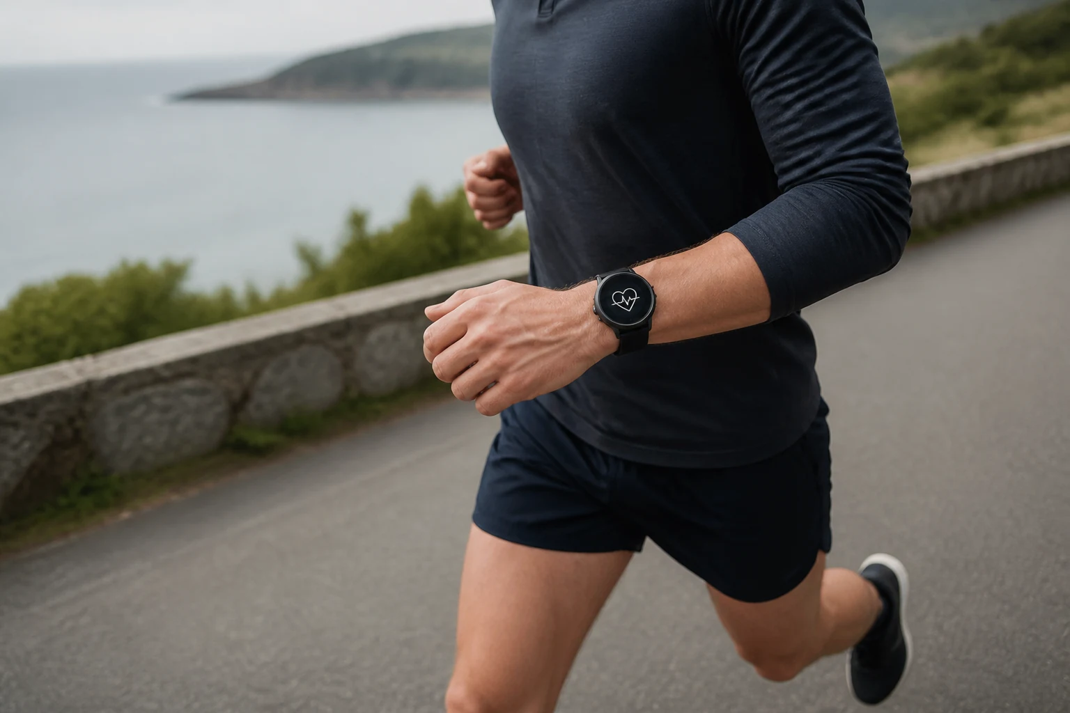 Montre connectée affichant les pas et la fréquence cardiaque au poignet