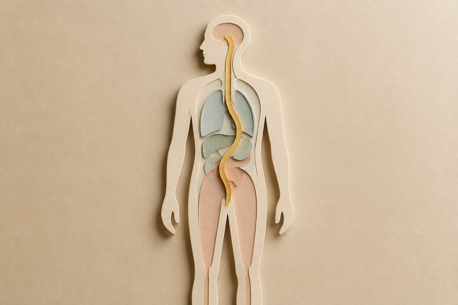 Illustration anatomique du nerf vague reliant le cerveau au cœur et aux organes digestifs
