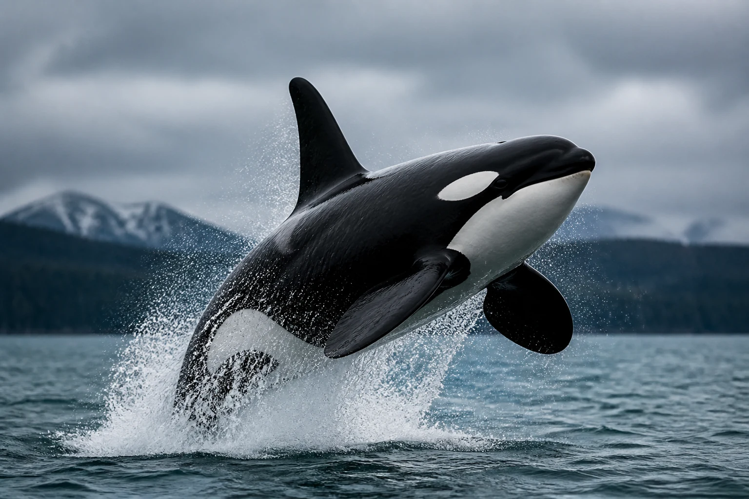 Une orque, grand cétacé noir et blanc, nageant à la surface de l'océan