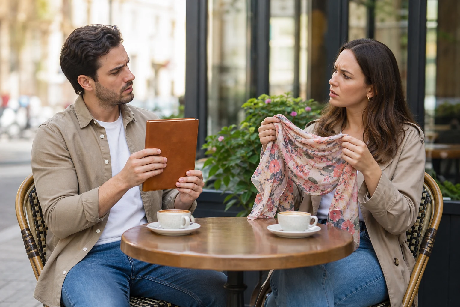 Illustration d'un quiproquo, deux personnes qui se méprennent l'une sur l'autre au cours d'une conversation