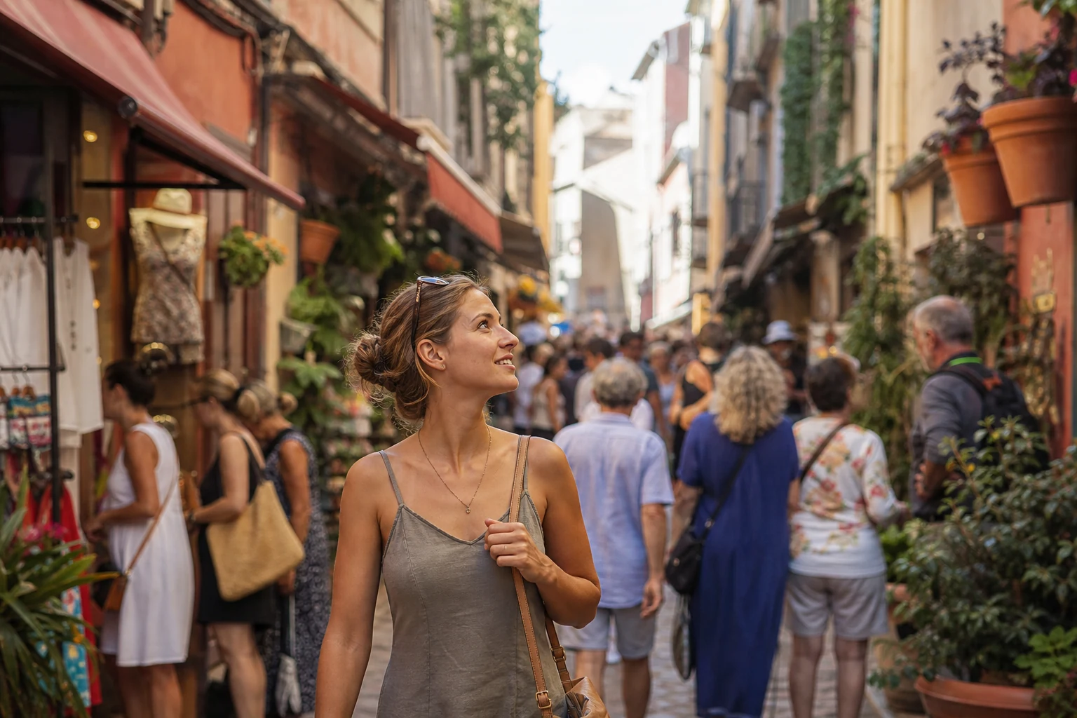 Foule de visiteurs illustrant le surtourisme dans une rue historique très fréquentée