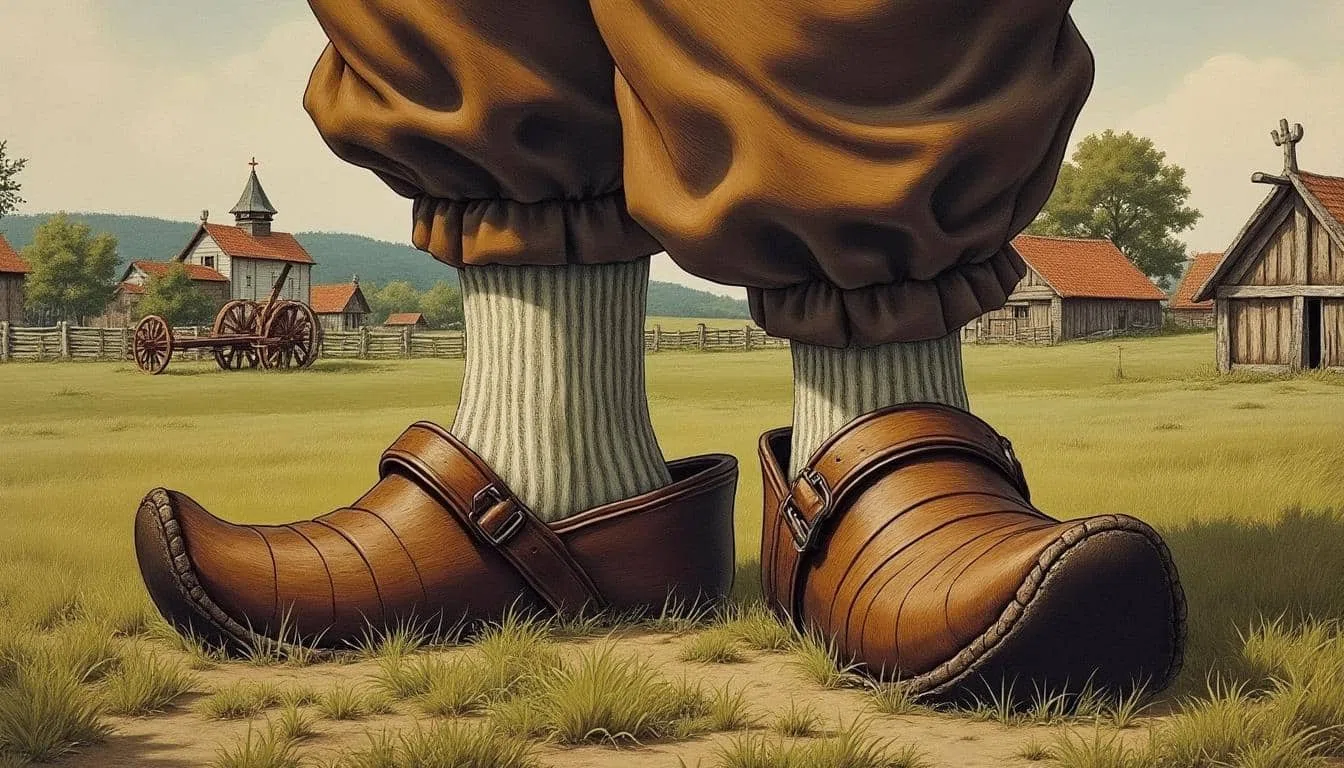 Illustration de l'expression avoir les deux pieds dans le même sabot : une paire de sabots de bois traditionnels