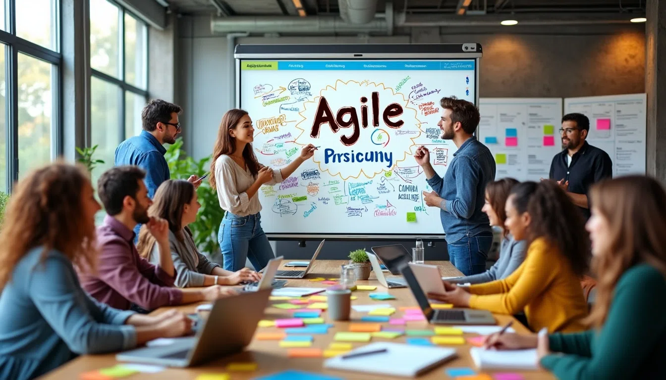 Équipe travaillant selon la méthode agile, approche de gestion de projet flexible et itérative