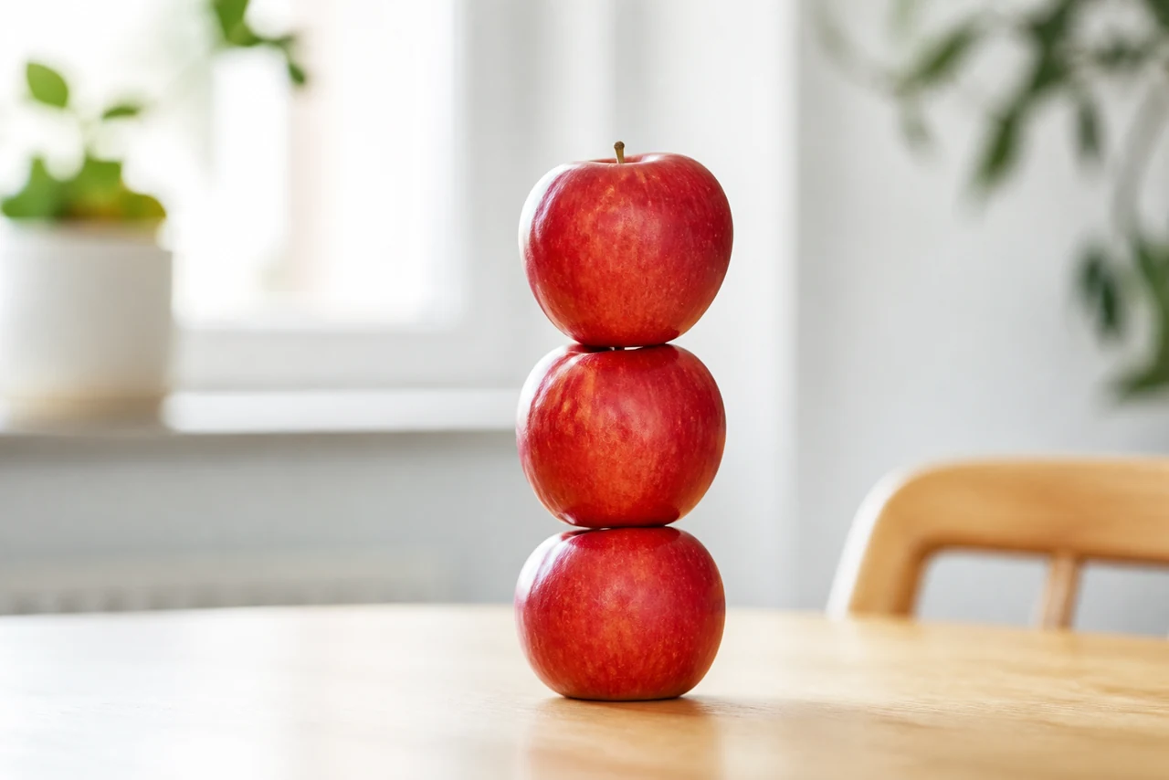 Trois pommes empilées illustrant l’expression haut comme trois pommes