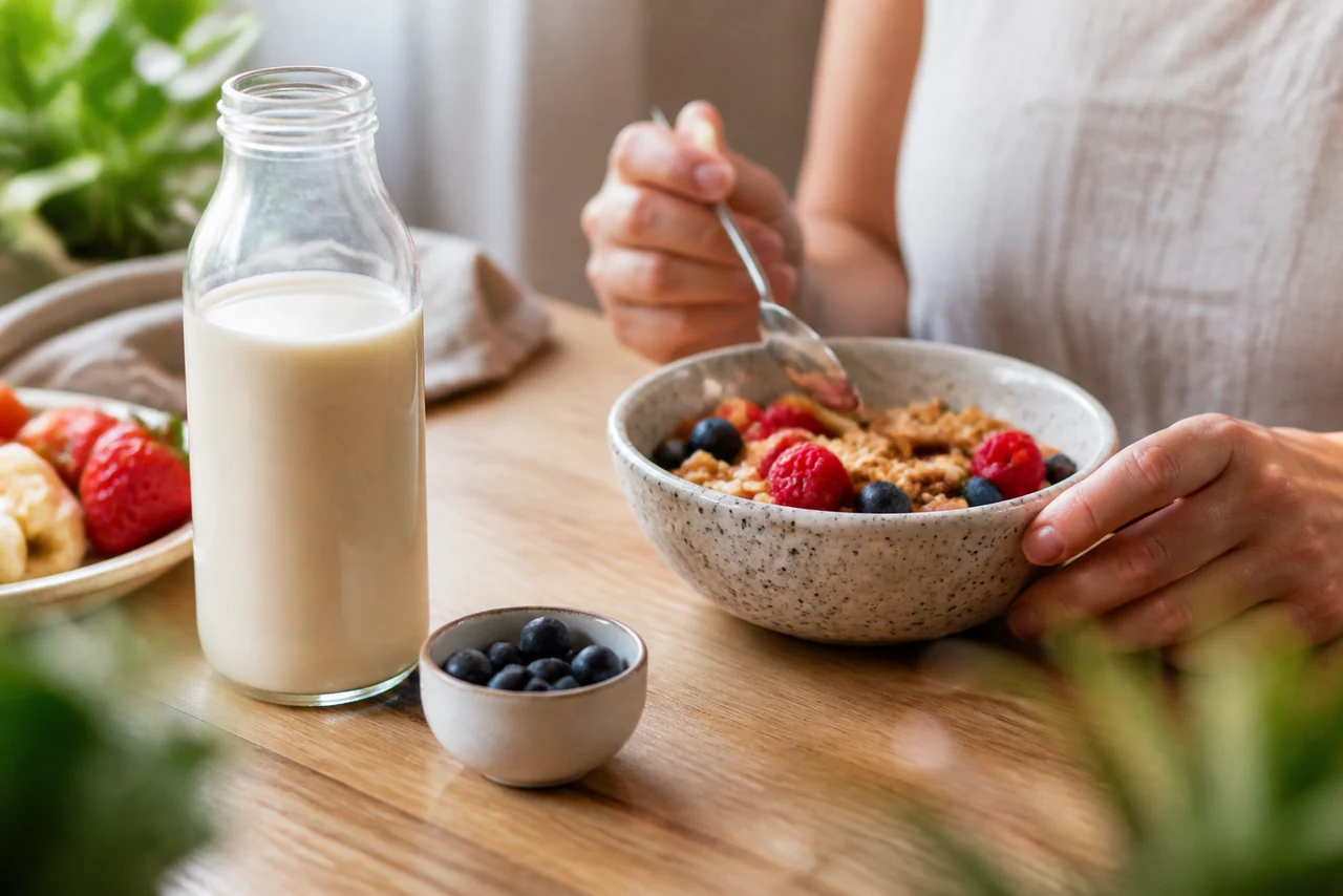 Produits laitiers variés symbolisant les sources de lactose dans l’alimentation