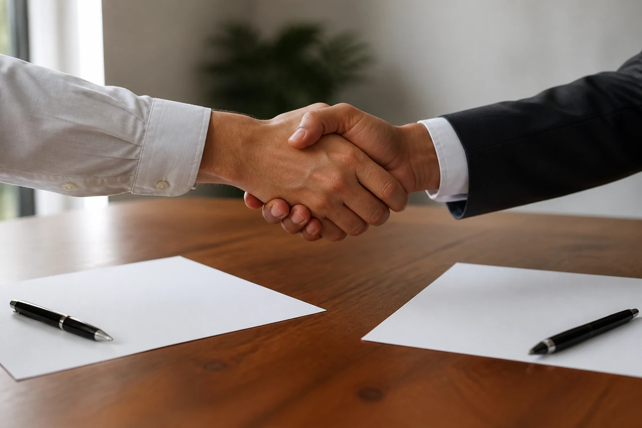 Poignée de main symbolisant l’accord trouvé au terme d’une médiation entre deux parties