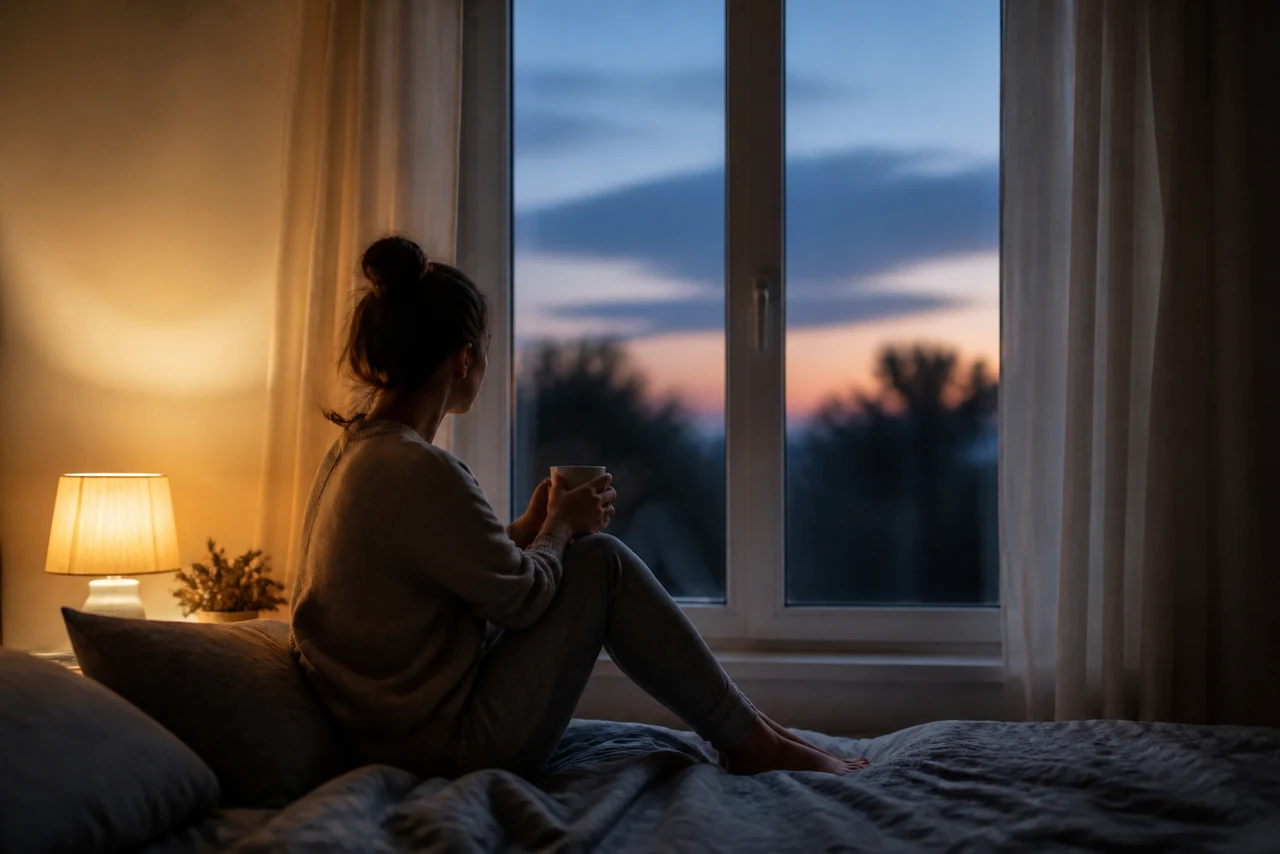 Chambre dans la pénombre le soir, propice à la sécrétion naturelle de mélatonine