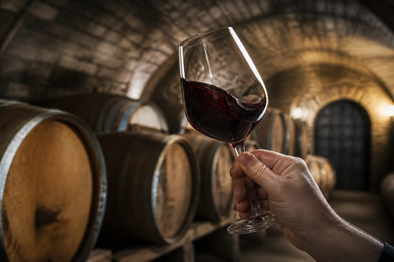 Dégustation de vin commentée dans un chai lors d’une visite oenotouristique
