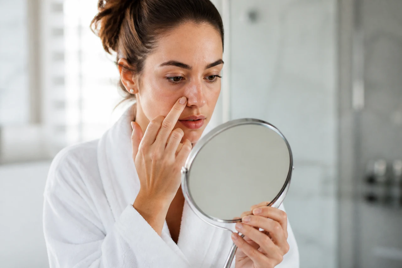 Femme appliquant un soin doux sur son visage pour prendre soin des points noirs