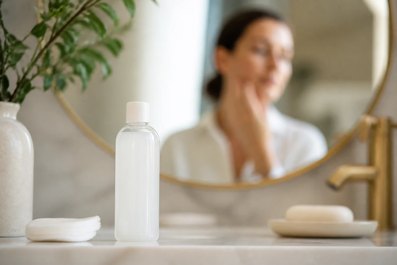 Application douce d’un soin hydratant sur une peau aux pores dilatés