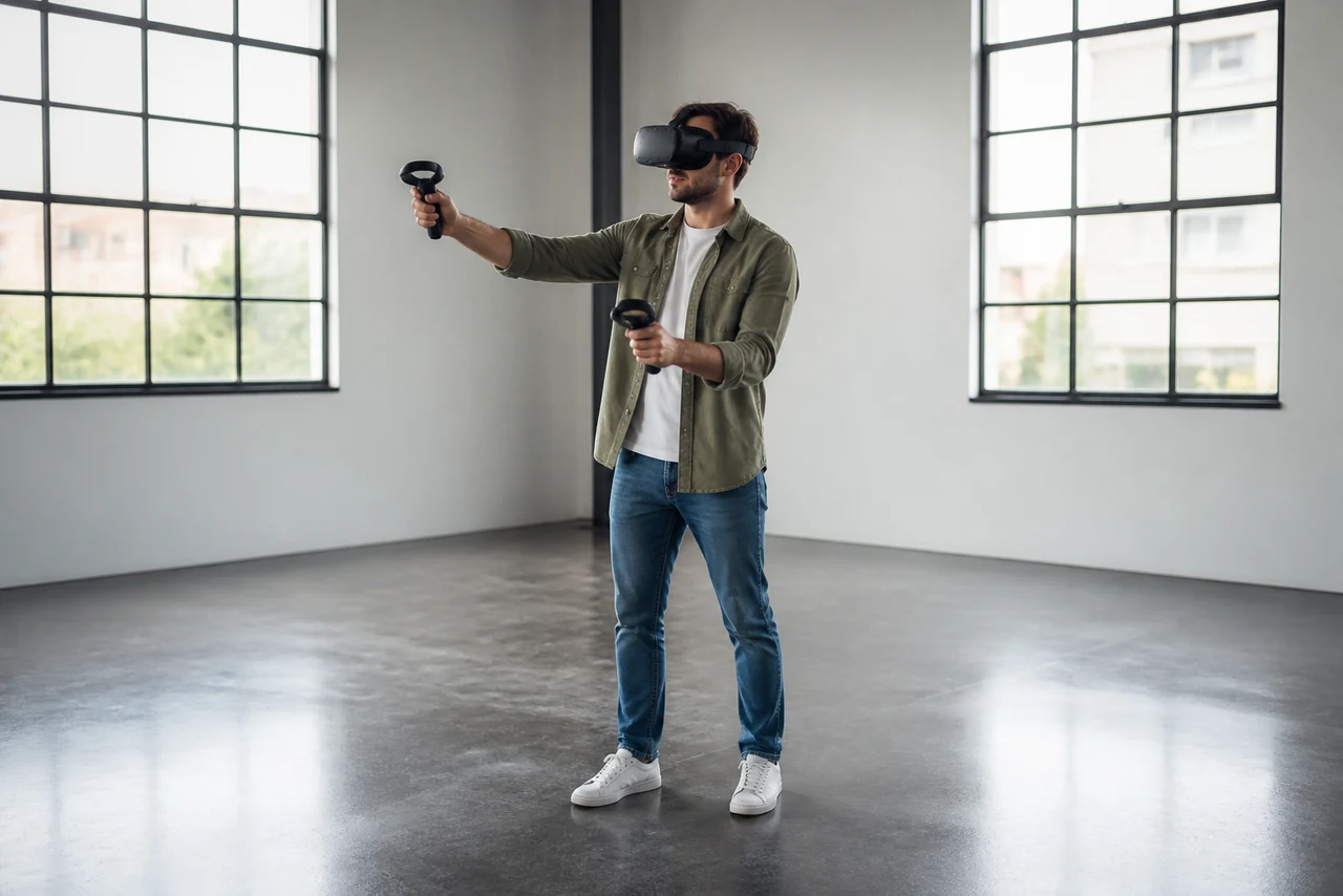 Schéma illustrant le fonctionnement d’un casque de réalité virtuelle et de ses capteurs