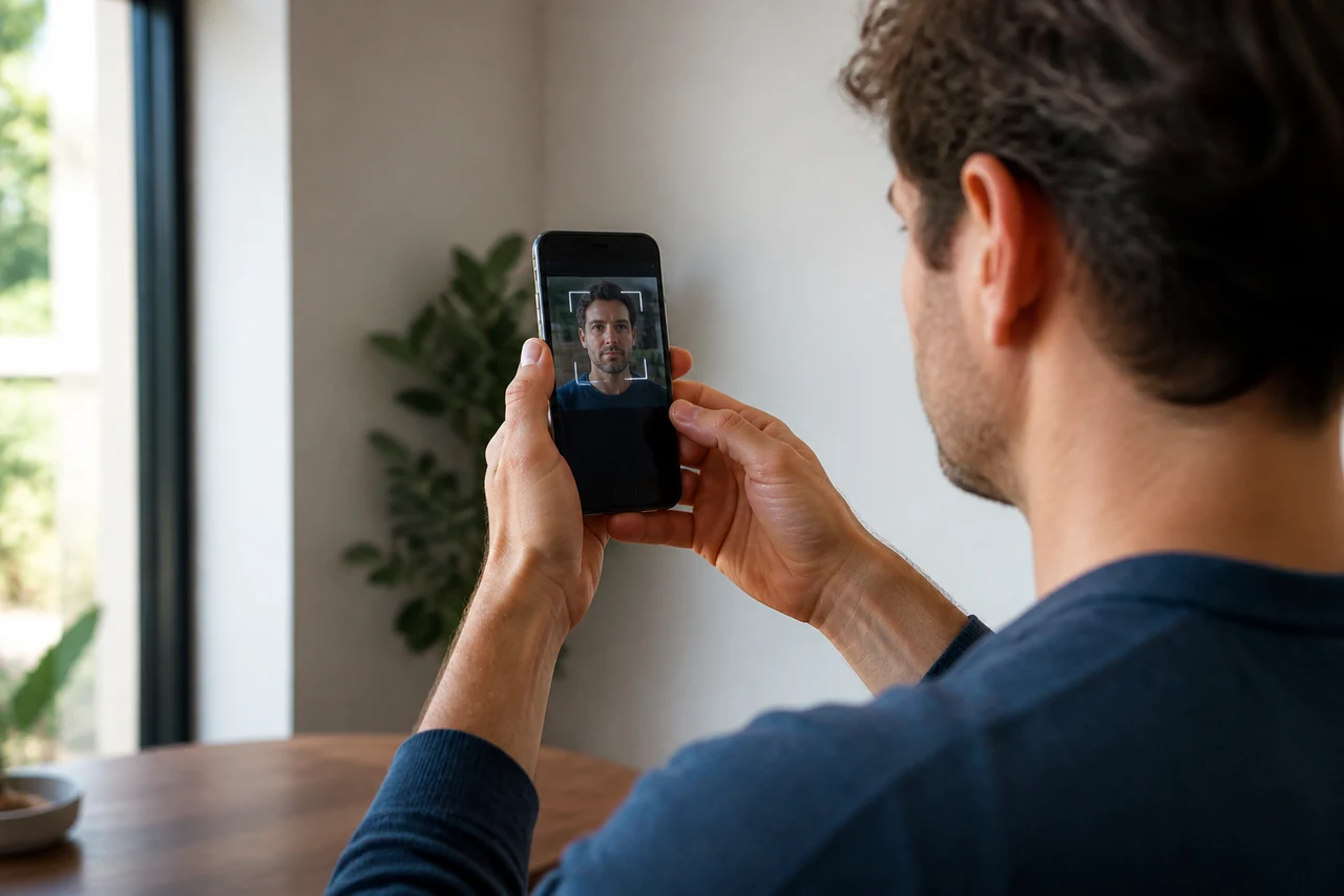 Schéma d’un visage scanné par un dispositif de reconnaissance faciale avec points de repère