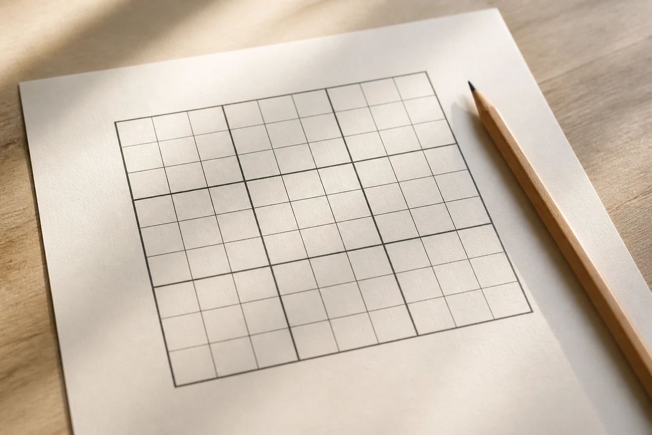 Gros plan sur une grille de sudoku et ses régions de trois cases sur trois