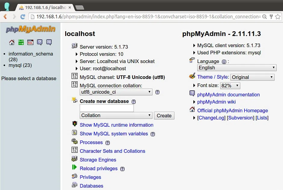 vieille interface graphique de phpmyadmin