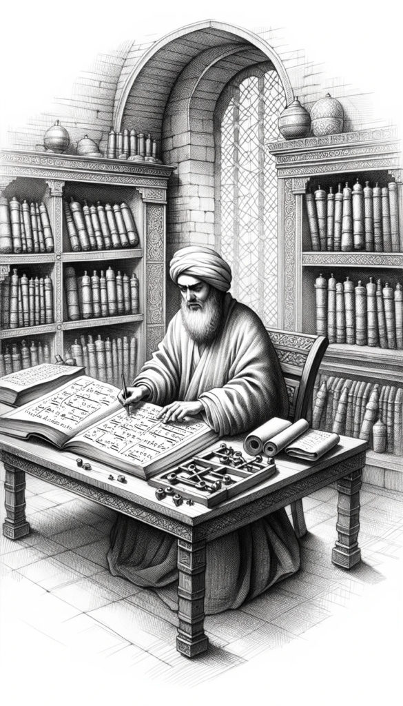 Représentation de l'inventeur de l'algèbre Al-Khwarizmi