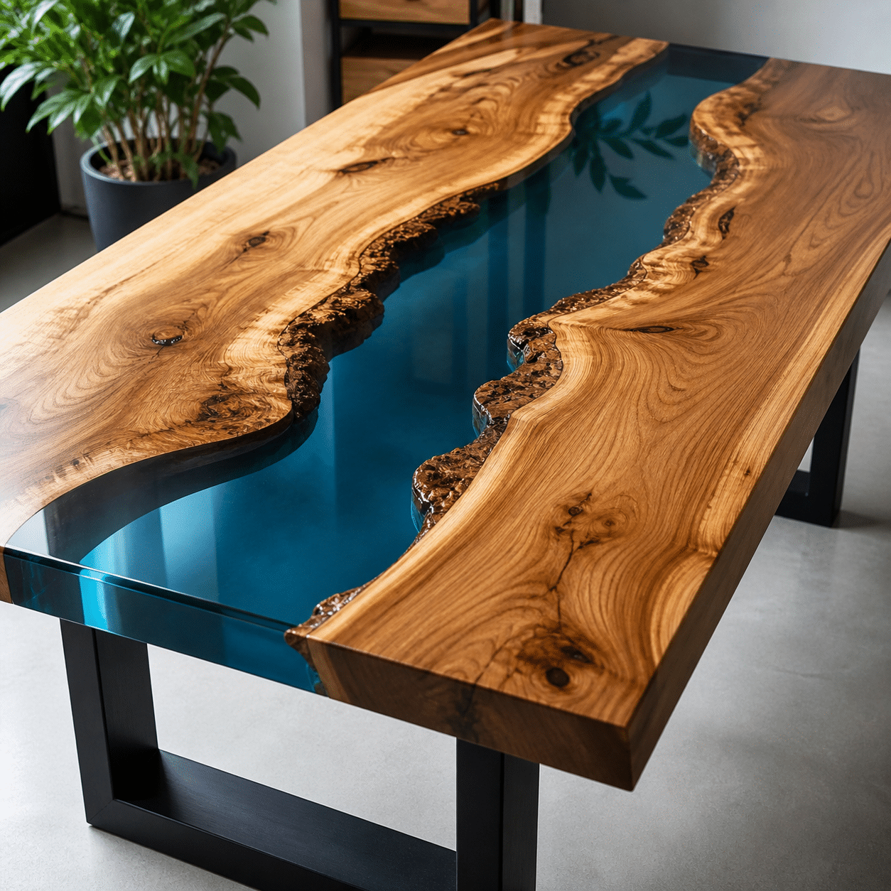 table en bois avec résine époxy